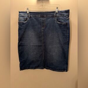 Esteez Dark Wash Denim Pencil Skirt | Modest Stretch Jean Skirt Size 14